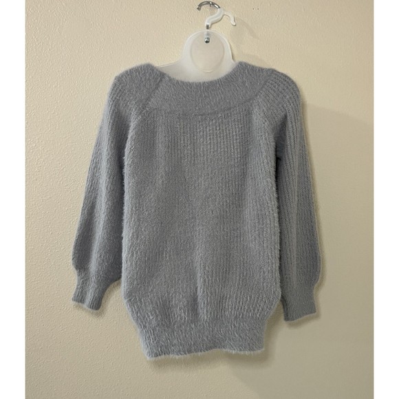 After Market Womens M Pullover Gray Sweater Long Sleeve Ribbed Cozy Fluff Finish - Picture 2 of 8